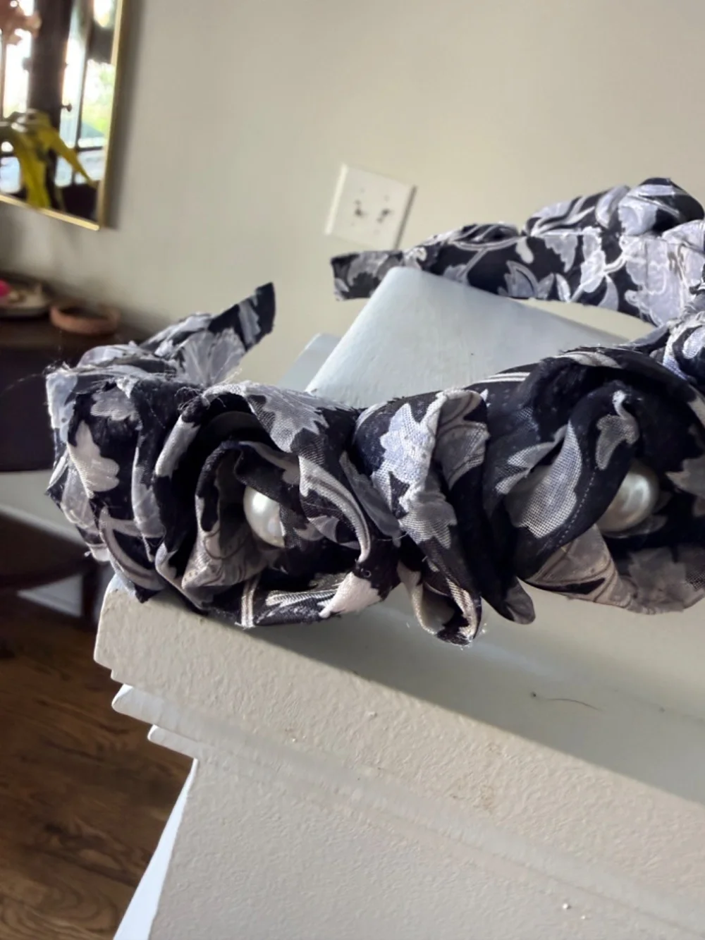 NWT Anthropologie Ruffle Embellished Headband Black Silver